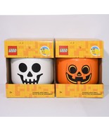 LEGO Halloween Pumpkin Jack O Lantern AND Skeleton Skull Storage Heads S... - £38.92 GBP
