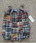 Ralph Lauren Madras Plaid Baby Girl 12M Patchwork Romper Ruffle With Hat... - $38.61