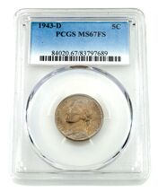 1943-D 5C Jefferson Nickel Graded by PCGS as MS67FS Full Steps - $197.99