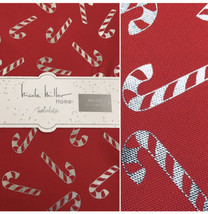 Nicole Miller Candy Cane Tablecloth Christmas Holiday Red Silver Foil 70&quot; Round - £28.14 GBP