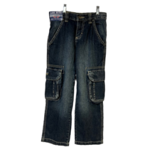 Wrangler Boys Relaxed Straight Cargo Jeans Blue Dark Wash Stitching Cotton 8 New - £17.13 GBP