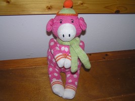 Estate 2010 Midwest Pink Polka Dot Sock Monkey Pig with Scarf &amp; Beanie Hat Stuff - £6.89 GBP