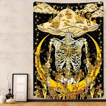 Mushroom Skeleton Tapestry Moon Tapestries Hippie Plants Tapestry Starry Sky Clo - £18.97 GBP