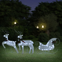 Reindeer &amp; Sleigh Christmas Decoration 60 LEDs Outdoor White - £63.83 GBP