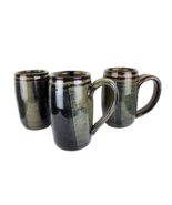 Pottery Mugs Green Brown Glaze Set of Three Coffee Mugs - £26.40 GBP