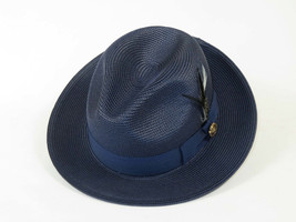 Men's Milani Straw Braided Fedora Hat Soft Crushable FDS-002 Solid Navy image 2