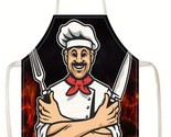 Fabric Kitchen Cooking Apron, FAT CHEF WITH KNIFE &amp; CARVING FORK, TU - £10.82 GBP