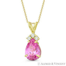Pear-Shaped Simulated Tourmaline Cubic Zirconia Crystal 14k Yellow Gold Pendant - £60.93 GBP+