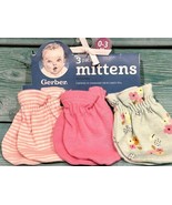 Gerber 3-Pack Mittens Newborn Baby Girl 0-3 Months Green Floral Pink Stripe NEW - $14.24