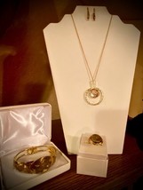 Blended Gold tone Necklace, Bracelet, Handcrafted Ring and Dangle Earrings Set - $35.00