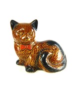 Vintage Porcelain Kitty Cat Kitten Feline Figurine Brown Black Red Bow Tie - $47.47 CAD