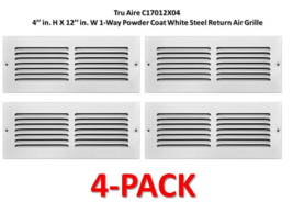 Return Air Grille 1-Way 4&quot; x 12&quot; White Steel TRUaire C17012X04 (4-Pack) - $716.07 MXN
