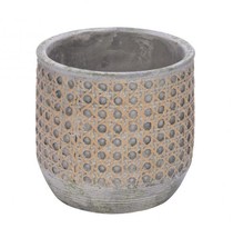 New Cement Pot, Rattan Look, Grey/ Braun, 15,3 x 15,3 X 14,7 CM, Handmade - £18.73 GBP