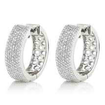 14K White Gold Plated Small Round Natural Moissanite Huggie Hoop Earring... - £74.85 GBP