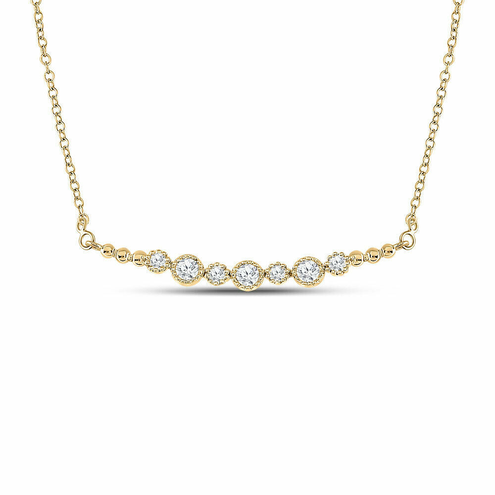 14kt Yellow Gold Womens Round Diamond Bezel Bar Necklace 1/3 Cttw - £640.53 GBP
