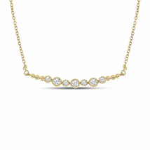 14kt Yellow Gold Womens Round Diamond Bezel Bar Necklace 1/3 Cttw - £625.87 GBP