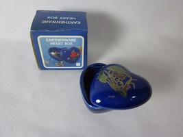 Earthenware Heart Shaped Trinket Box with Lid in Blue Design 1.5&quot; - $7.12