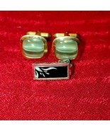 Men&#39;s silver and marble vintage cufflinks/tie clip - $35.20 CAD