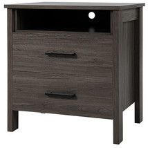 Modern Wood Grain Nightstand with Cable Hole and Open Compartment-Walnut - Color - £79.42 GBP