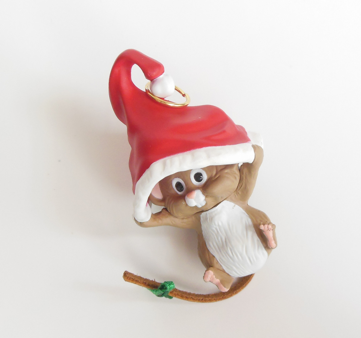 Image 1 of Hallmark Christmas Ornament Hang In There Mouse Santa Hat 1989 Vintage QX4305