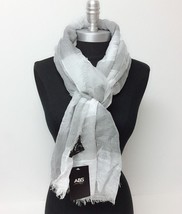 ABS Long Soft Fashion Knit thin Scarf Wrap Shawl w/ frayed edge UNISEX, Lt Grey - £5.78 GBP