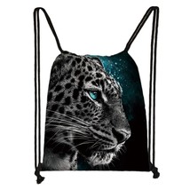  Lion Tiger  Print Drawstring Bag Woman Men Backpack Casual  Bag for Travel Larg - £92.88 GBP