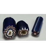 3 Antique Venetian Blue Red White Layered Chevron Glass African Trade Be... - $132.61 CAD