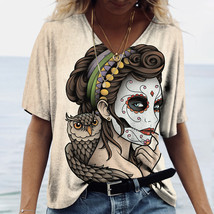 Dia de los muertos skull gothic steampunk Women&#39;s T Shirt Tops V Neck Ca... - £7.85 GBP