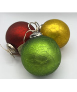 Ornament Christmas Natura Set 3 Red Green Yellow 10&quot; Round Handmade Indi... - £13.37 GBP