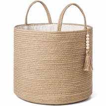 Woven Storage Basket Decorative Natural Rope Basket Wooden Bead Decoration For B - £35.16 GBP