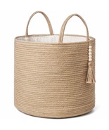 Woven Storage Basket Decorative Natural Rope Basket Wooden Bead Decorati... - £31.92 GBP