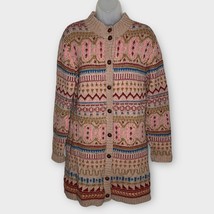 SUNDANCE multicolor fair isle long length tan button up cardigan petite ... - £45.92 GBP