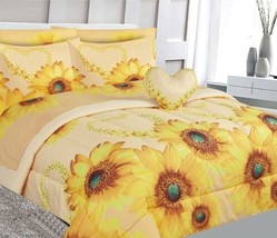 Sunflowers Yellow Color Decorative Comforter Set And Sheet Set 8 Pcs Full Size - £45.94 GBP