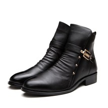 2021 Autumn Winter Shoes Men Leather Ankle Boots Fashion Rivets Men&#39;s Chelsea Bo - £59.94 GBP