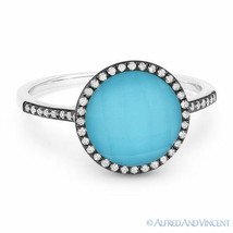2.42 ct Blue Turquoise &amp; Topaz Doublet Diamond Halo Pave Ring in 14k White Gold - £412.58 GBP