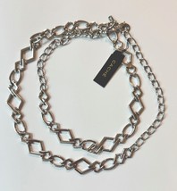 Cache Silver-Tone Geometric Link Necklace 33–39” NWT Statement Chain - $257.50 MXN