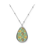 Assorted Spring Mandala Flowers ~ Oval Pendant Necklace 20&quot; Silver Chain... - $24.18