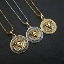 Mythology Gorgon Italian Fashion Greek Medallion Symbol Stainless Steel Necklace - £13.93 GBP+
