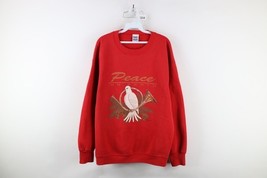Vintage 90s Mens XL Faded Christmas Spell Out Peace On Earth Dove Sweats... - $49.45