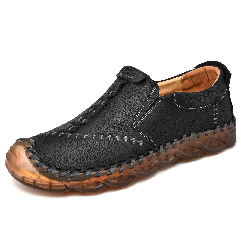 Handmade Leather Casual Men Shoes Winter With Fur Shoes Men Loafers Comf... - £37.53 GBP