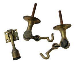 3 Lot Vintage Commercial Brass Door Stop Holders – 1 Kick Down &amp; 2 With Hooks - £31.45 GBP