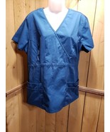 Dickies Scrub Top Uniform Dark Teal XL Mock Wrap Womens Double Pockets 8... - $26.50 CAD