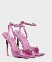PUBLIC DESIRE Vices Embellished Strap Sandals with Contrast Heel in Pink... - $15.89
