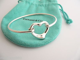 Tiffany &amp; Co Silver Peretti Diamond Open Heart Bangle Bracelet Gift Pouch Love - £398.07 GBP