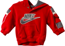 Nike Long Sleeve Pullover Hooded Sweatshirt Boy&#39;s 12 M Red Embroidered Logo - £6.36 GBP