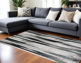 12' X 18' Black Silver and Gray Abstract Power Loom Area Rug - $36,181.49 MXN