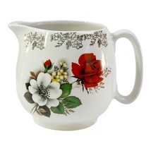 Vtg Lord Nelson Pottery England Pitcher Red Roses Flowers Gold Flowers Trim 5&quot; - £15.62 GBP