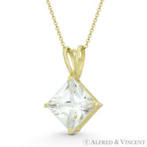 Solitaire 8mm Princess Cut CZ Crystal Rabbit-Ear 18mm Pendant in 14k Yellow Gold - £41.25 GBP+