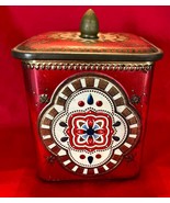 Vintage Baret Ware Red Gold Square Ornate Candy Biscuit Tin Gold Finial ... - €13,58 EUR