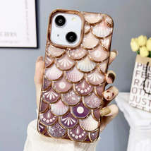For iPhone 14 Mermaid Scale Electroplated Laser Carving Phone Case(Gold) - £3.94 GBP